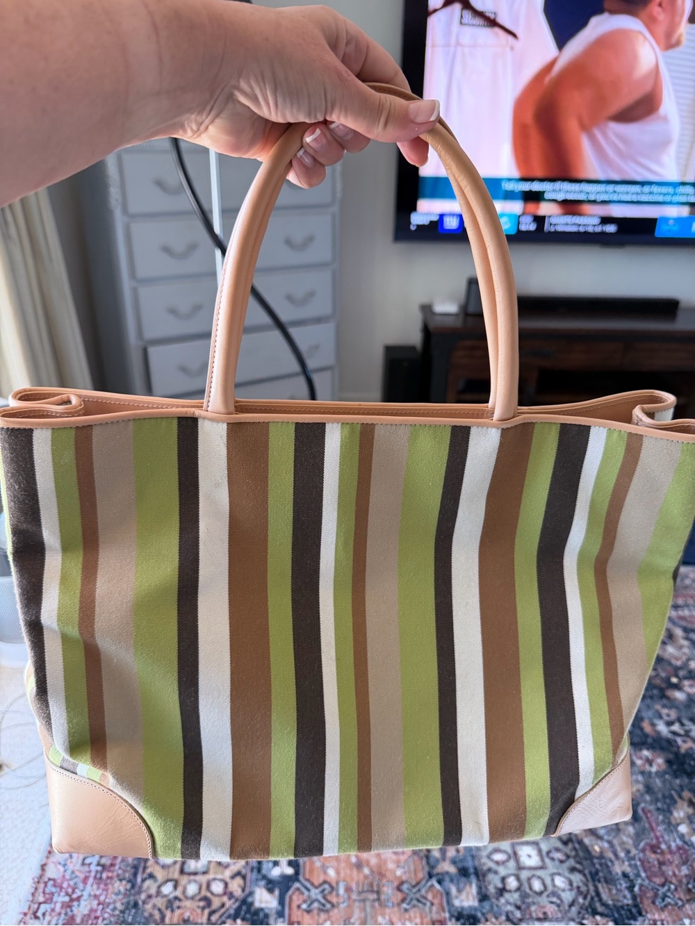 Janus et Cie RARE Striped Canvas & Leather  Tote